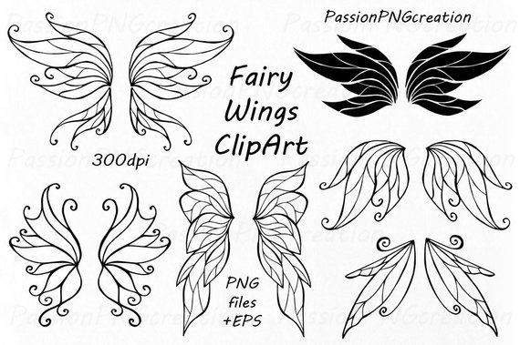 570x379 Fairy Wings Clipart Doodle Wings Clip Art Hand Drawn Etsy