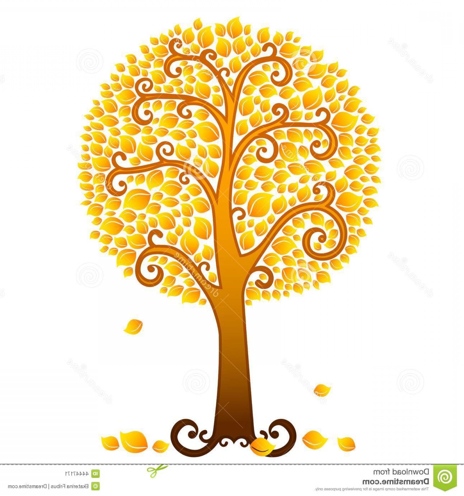 1560x1668 Stock Illustration Orange Fall Tree Vector Swirly Covered Leaves