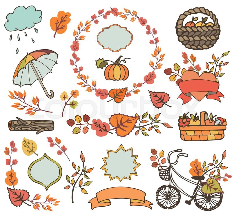 800x742 Autumn Elements.colored Leaves ,tree Branches,bike,ribbons And