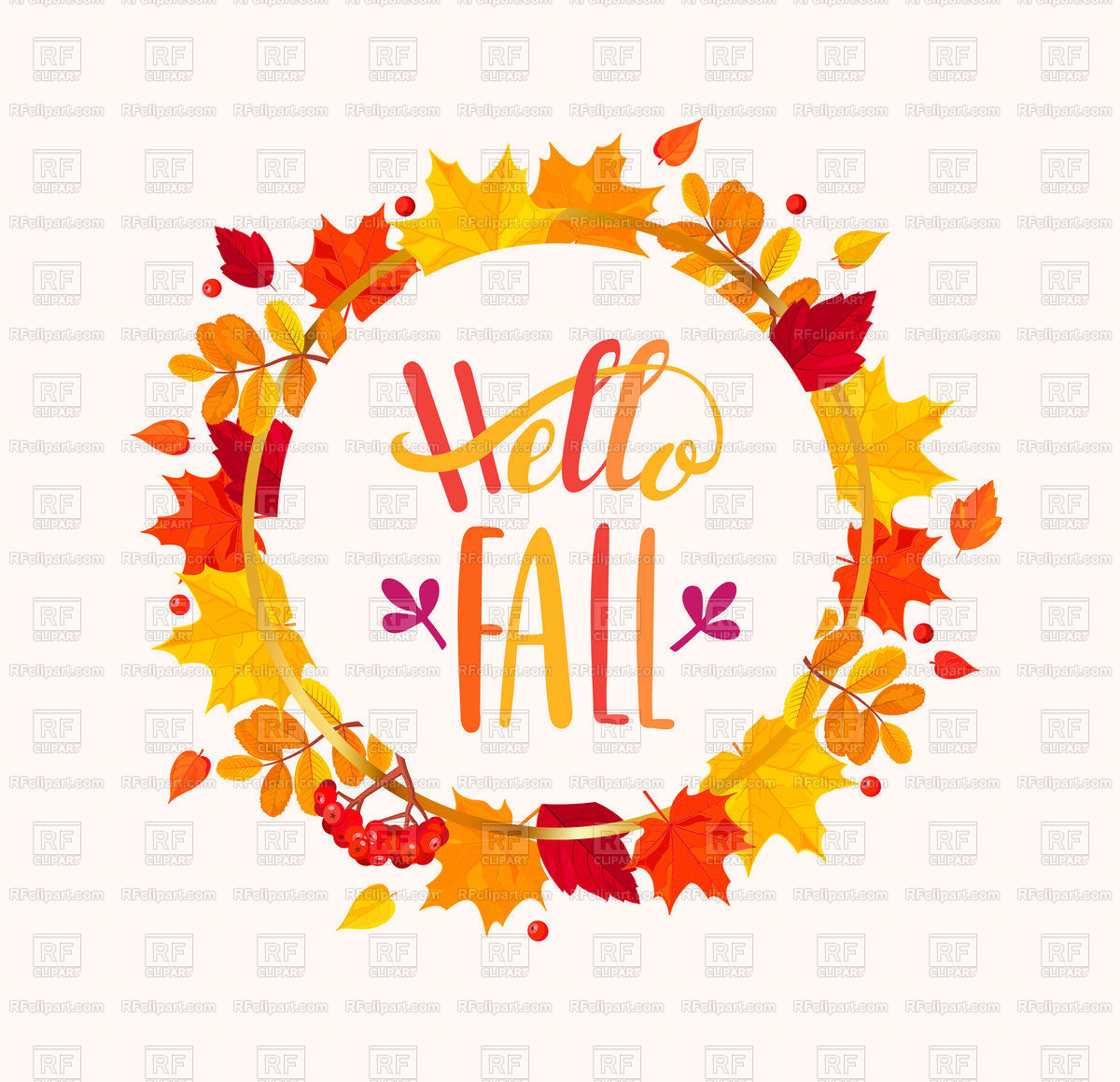 1200x1159 Hello Fall Lettering In Frame From Autumn Leaves Vector Image