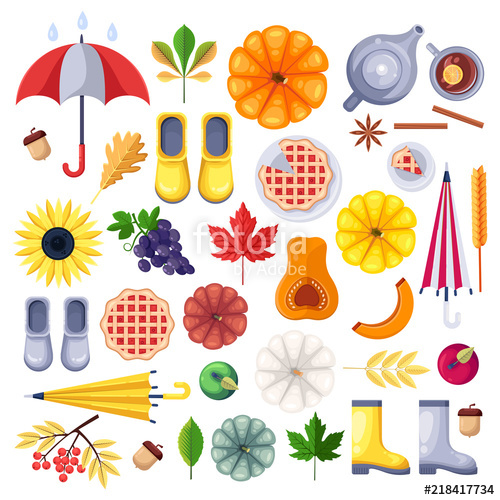 500x500 Fall Vector Icons, Design Elements On White Background. Autumn