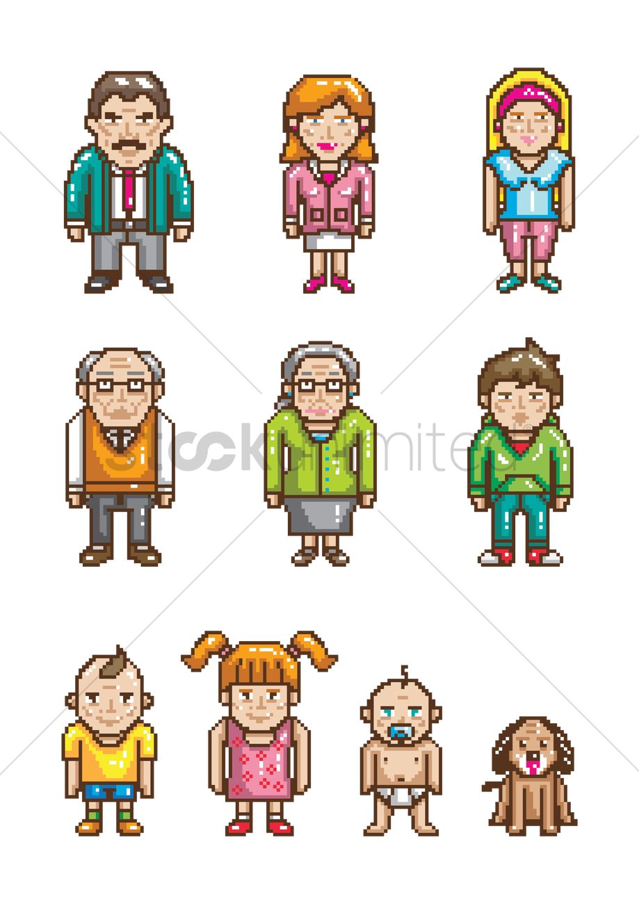 919x1300 Set Of Pixel Art Family Icons Vector Image