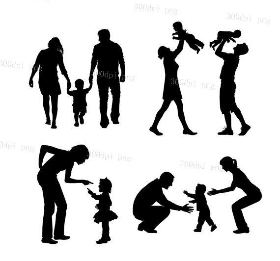 570x532 Family Silhouette Digital Clipart Vector Eps Png Files Clip Etsy