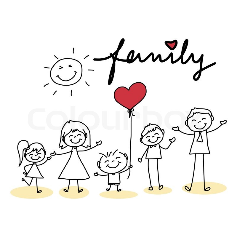 800x800 Hand Drawing Cartoon Character Happy Family Stock Vector Colourbox