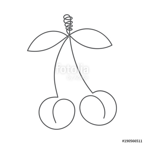 500x500 Continuous Line Cherry With Leaves. Abstract Modern Decoration