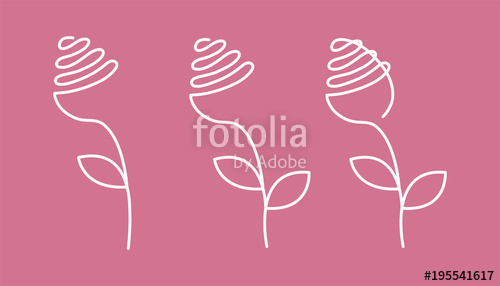 500x286 Continuous Line Rose With Leaves. Abstract Modern Decoration, Logo