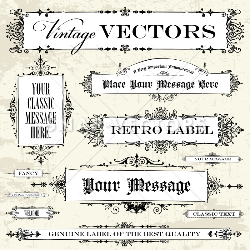 800x800 Vector Clipart Victorian Banner Frame Template Set