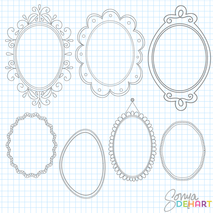 700x700 Clip Art Vector Fancy Oval Doodle Frames