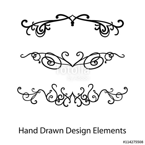 500x500 Abstract Vector Design Elements, Set Of Hand Drawn Fancy Curls And