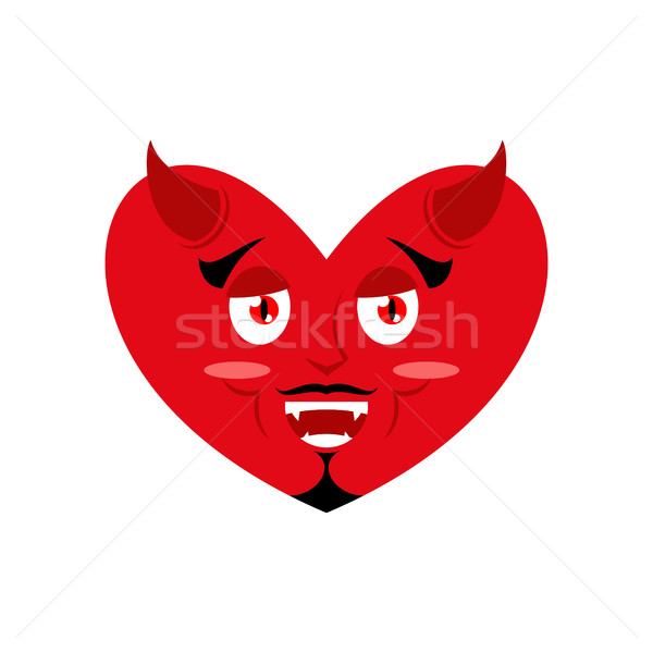 600x600 Heart Of Devil. Red Demon Love. Horns And Fangs Vector