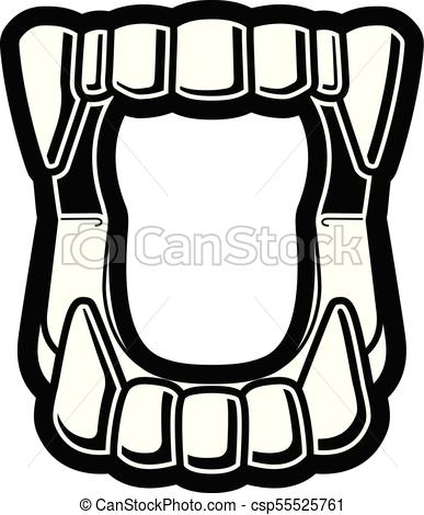 387x470 Plastic Vampire Halloween Fangs Icon. Black And White Vector