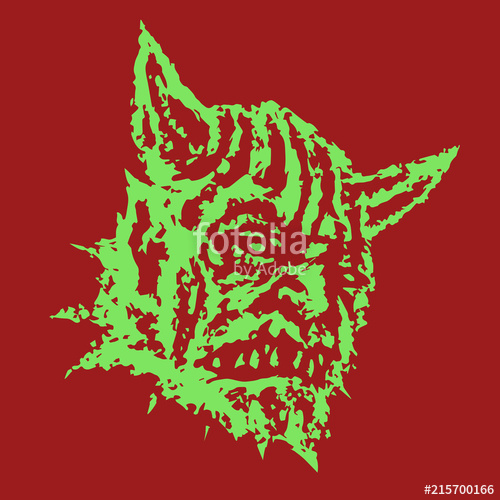 500x500 Scary Head Of Horned Demon With Protruding Fangs. Vector