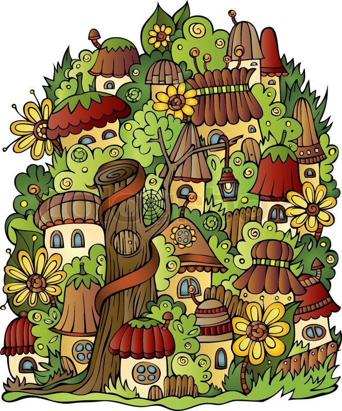 665x800 Illustration Of Fantasy Vector Fairy Tale Drawing Town Stock