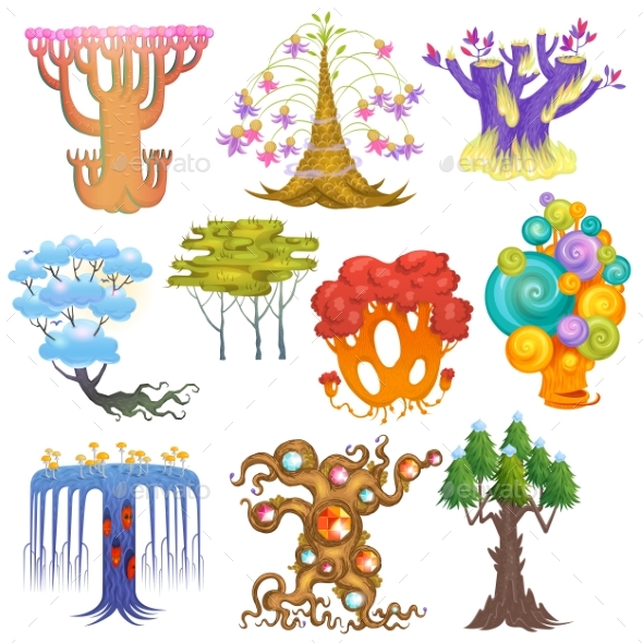 590x590 Magic Tree Vector Fantasy Forest With Cartoon By Elevartun