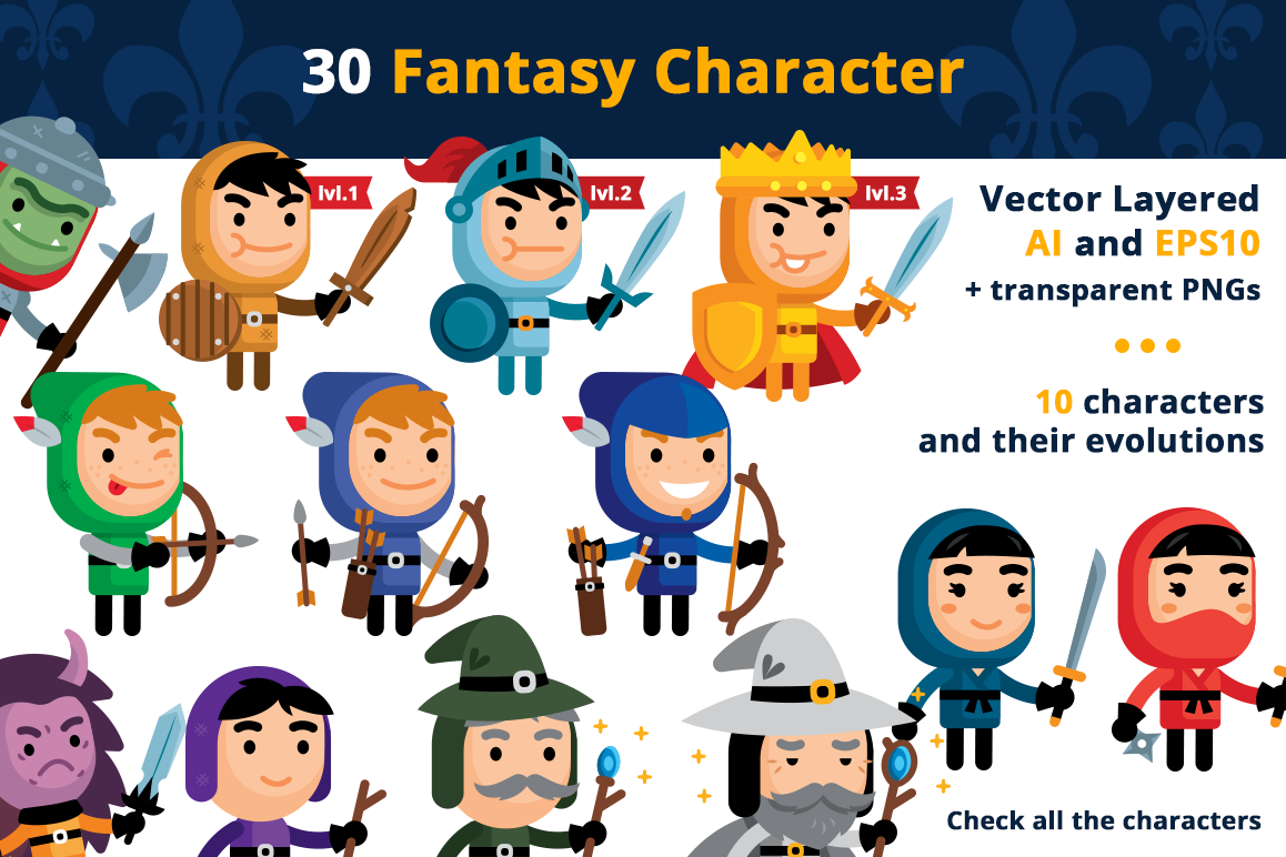 1158x772 30 Fantasy Vector Clipart Characters