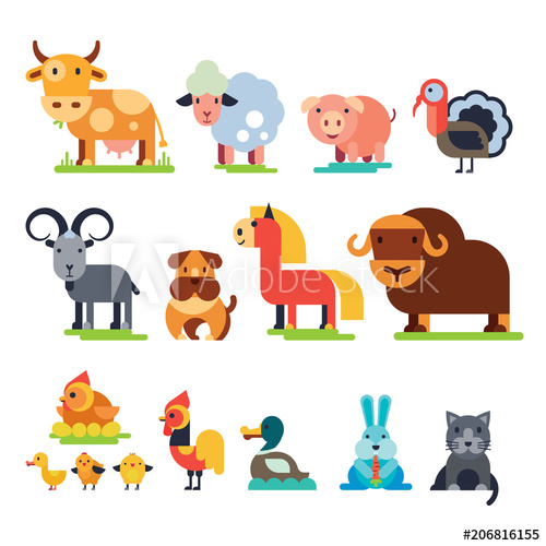 500x500 Farm Animals Vector Domestic Farming Characters Cow And Sheep, Pig