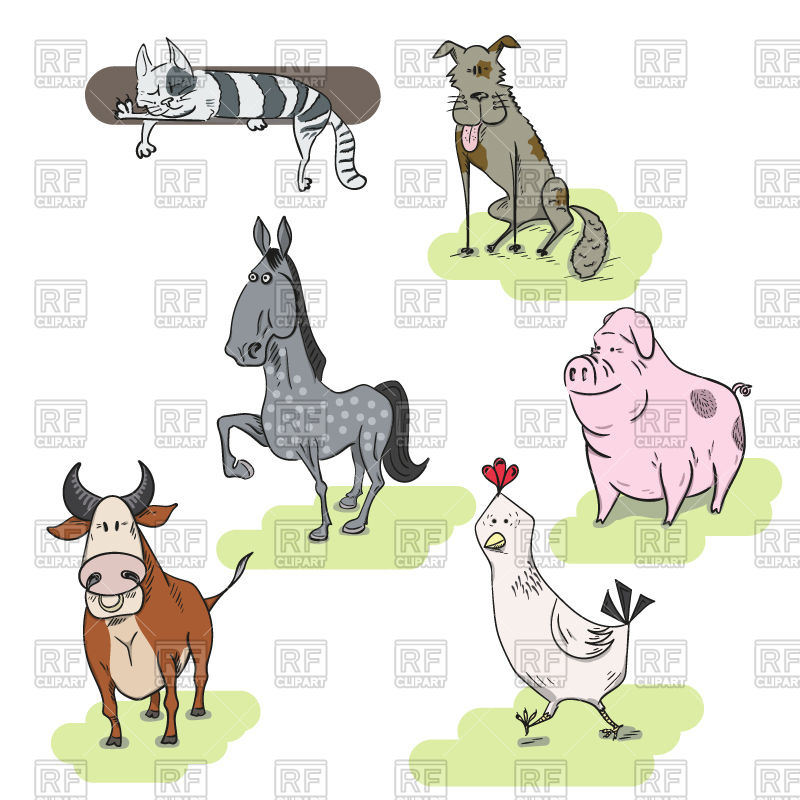 800x800 Set Of Cartoon Hand Drawn Farm Animals Vector Image Vector