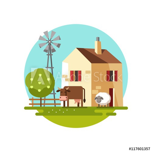 500x500 Farm House. Vector Illustration.