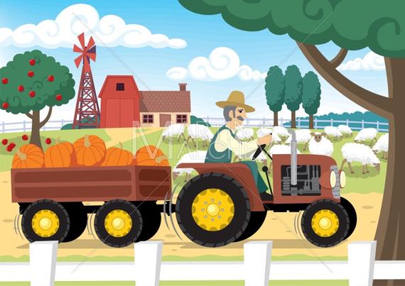 570x403 Farm Vector Cartoon Illustration. Ranch Farmhouse Farmer Etsy
