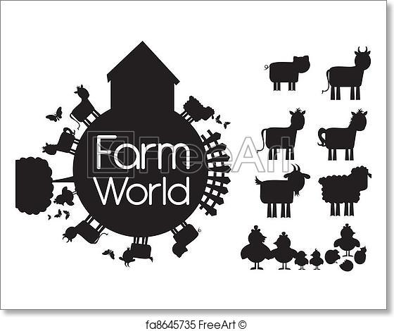560x470 Free Art Print Of Farm Vector. Silhouettes Animals Farm Isolated