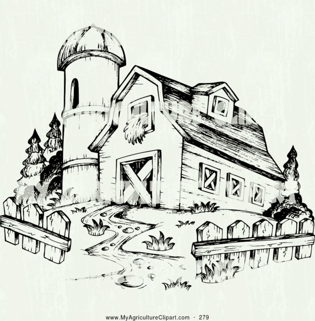 1024x1044 Vector Agriculture Clipart Of A Black And White Barn Silo By