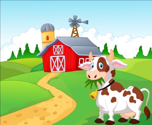 500x412 Cartoon Cow With Farm Vectors 05 Free Download