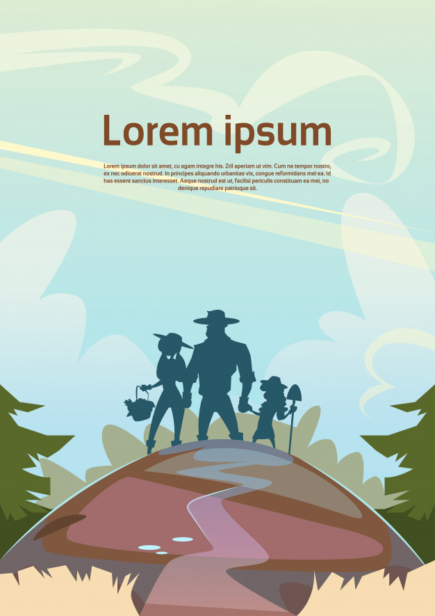 626x885 Silhouette Farmers Family Farmland Countryside Landscape Vector