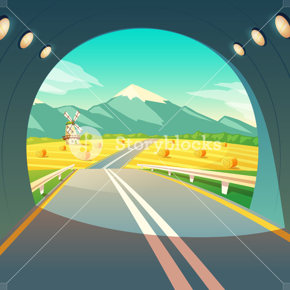 1000x1000 Vector Illustration Of Summer Village Landscape, View From The