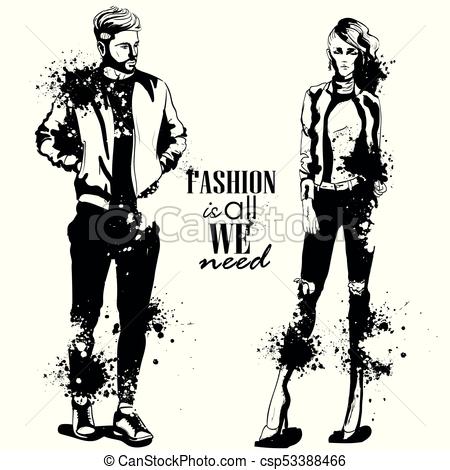 450x470 Vector Woman And Man Fashion Models, Spring Look, Splash Stile