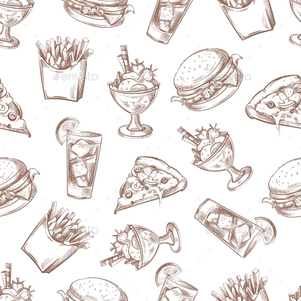 590x590 Fast Food Vector Seamless Background, Menu Pattern By Microvone