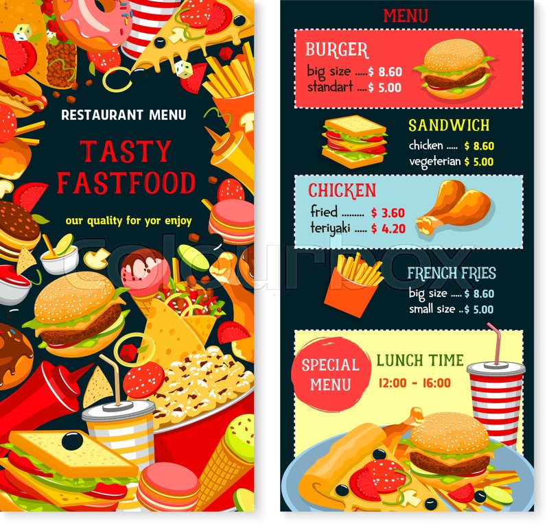 800x767 Fast Food Vector Menu With Prices And Lunch Time Combo Offer