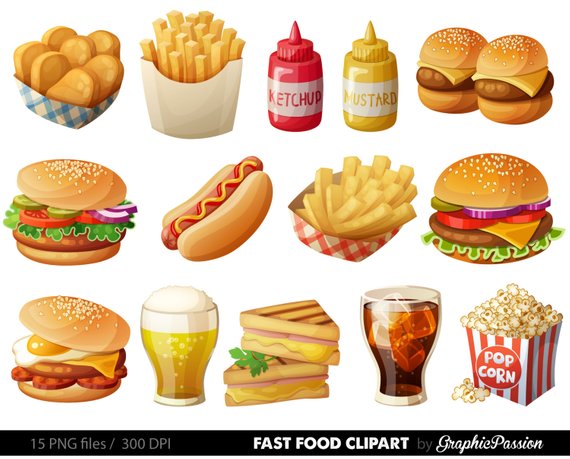 570x459 Fast Food Clipart Hamburger Clip Art Food Vector Graphic Food Etsy