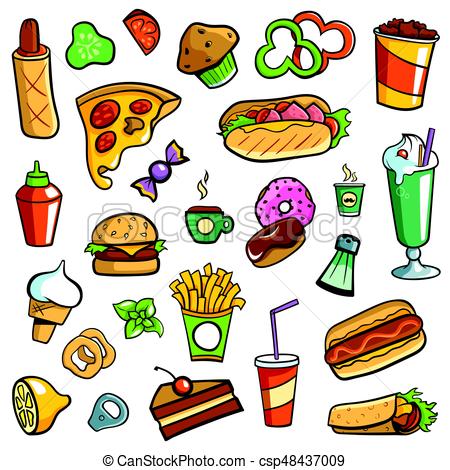 450x470 Fast Food Drawings White Background Vector Eps10.