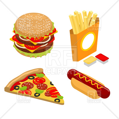 400x400 Set Of Fast Food Icons Hamburger, Pizza, French Fries In Paper
