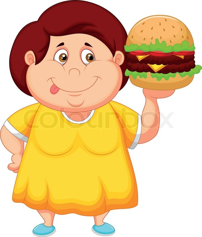 684x800 Fat Girl Cartoon Smiling And Ready To Eat A Big Hamburger Stock