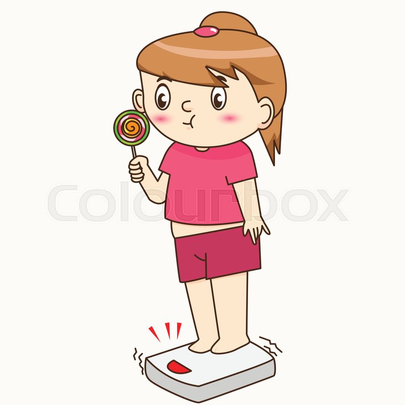 800x800 Fat Girl Eating Lollipop And Feet On The Floor Scales Stock