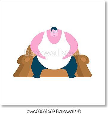 362x382 Art Print Of Fat Guy Is Sitting On Chair. Glutton Thick Man. Fatso