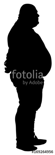 179x500 Fat Man Vector Silhouette Isolated On White Background. Fat Man Is