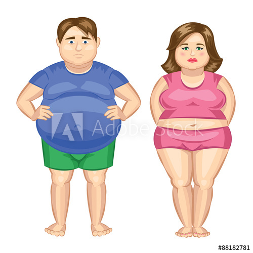 500x500 Fat Woman And Fat Man. Vector Illustration.