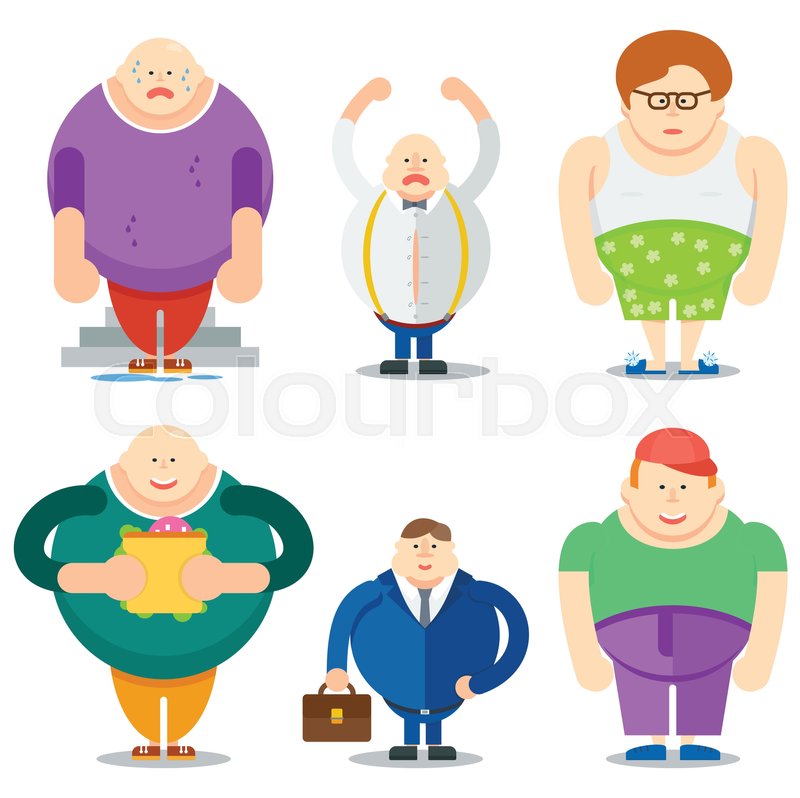 800x798 Funny Fat Man Cartoon Characters. Tired, Angry, Eating, Business