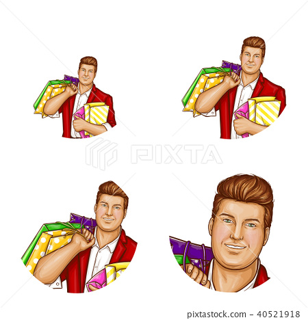 450x468 Vector Avatar Of Fat Man, Shopping Bags