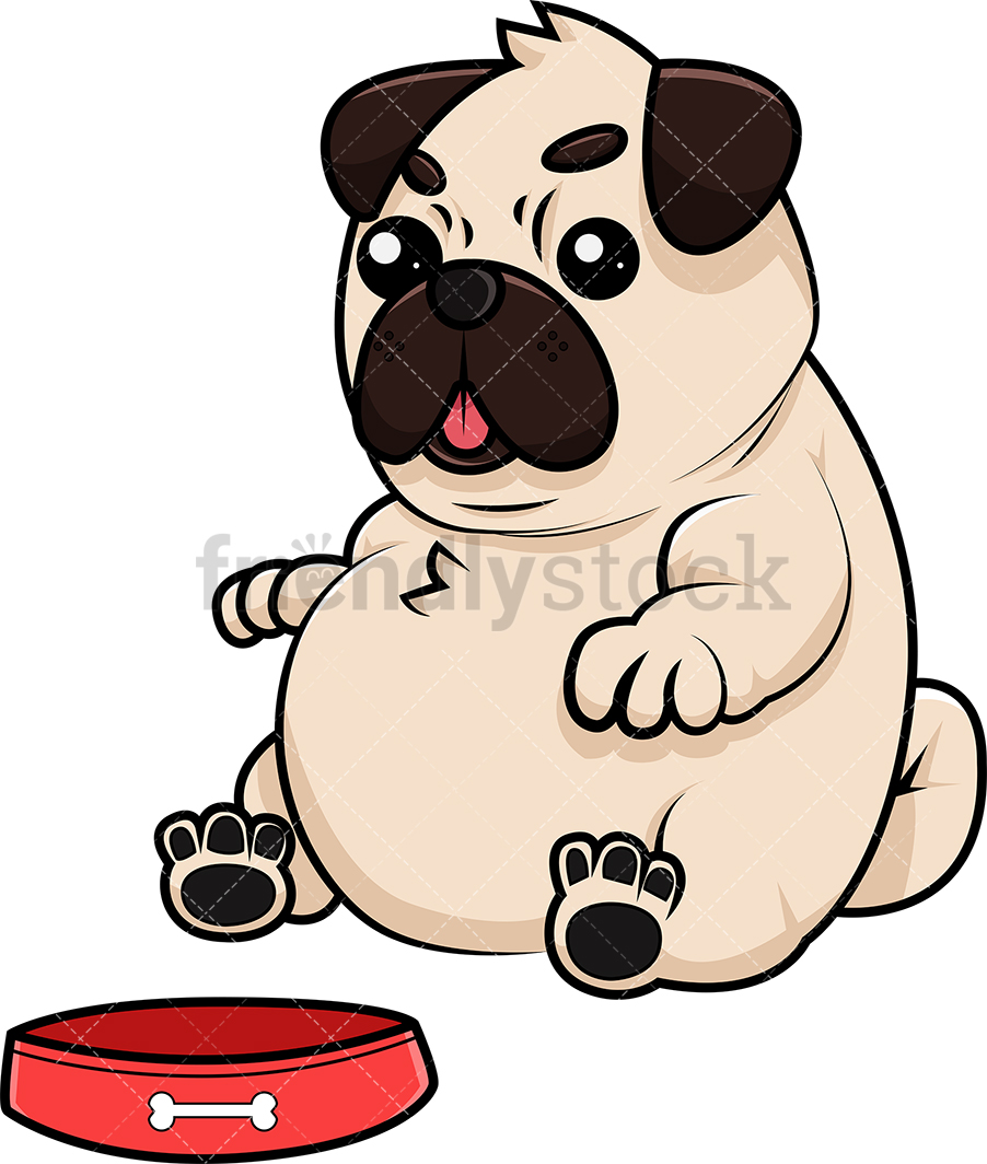 902x1064 Fat Pug Eating From Bowl Cartoon Vector Clipart