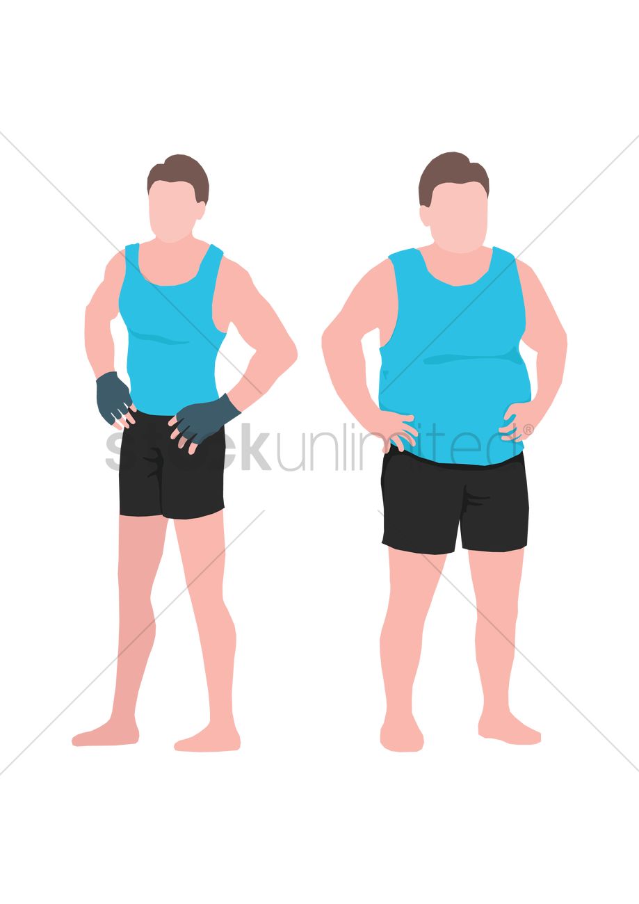 919x1300 Fit Man And Fat Man Comparison Vector Image
