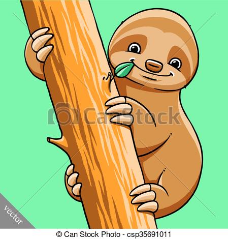 449x470 Funny Cartoon Cute Fat Vector Sloth Illustration. Funny Cartoon