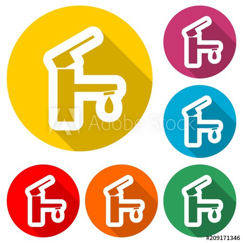 500x500 Faucet Vector Icon, Vector Tap Symbol, Color Icon With Long Shadow