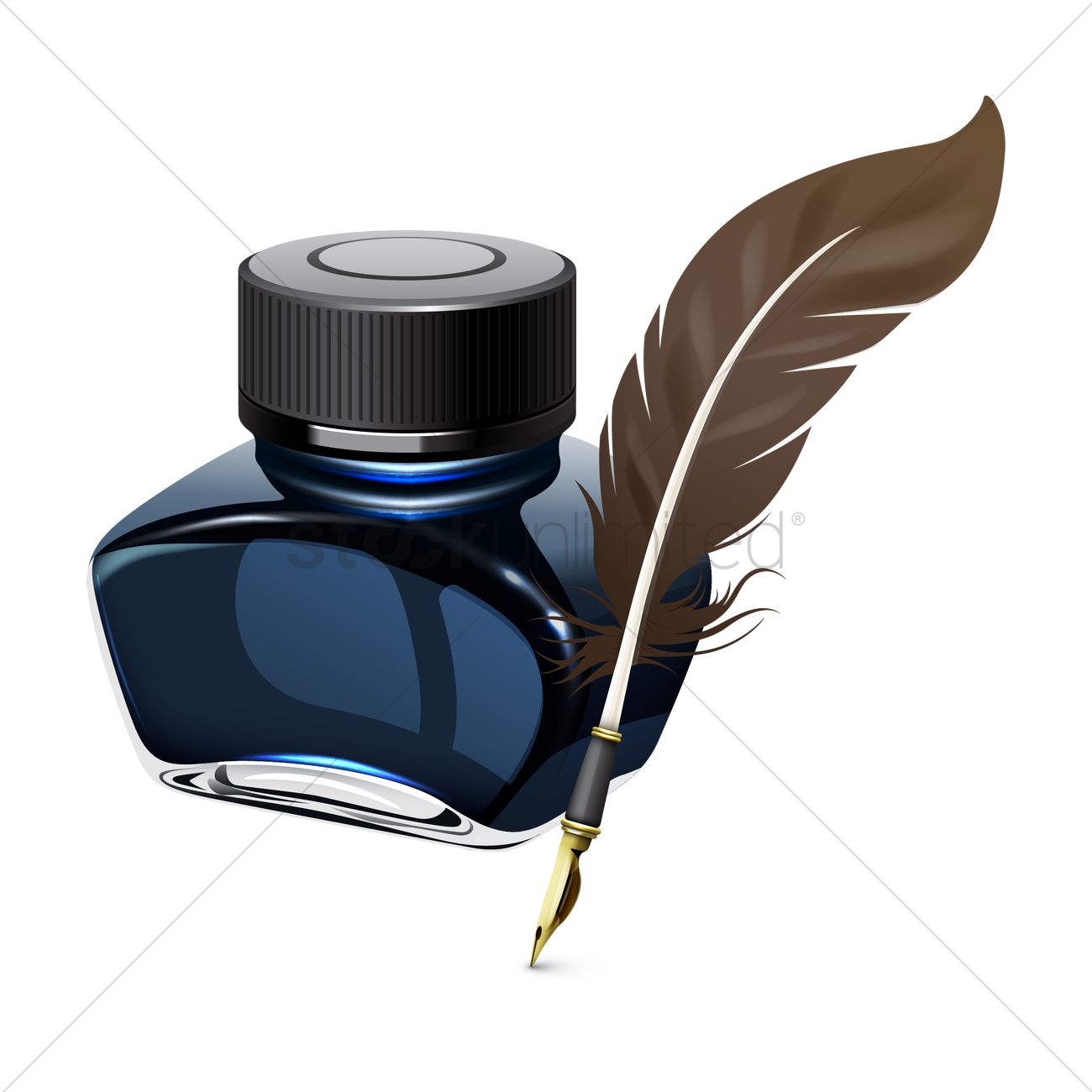 1300x1300 Ink Bottle And Quill Pen Vector Image