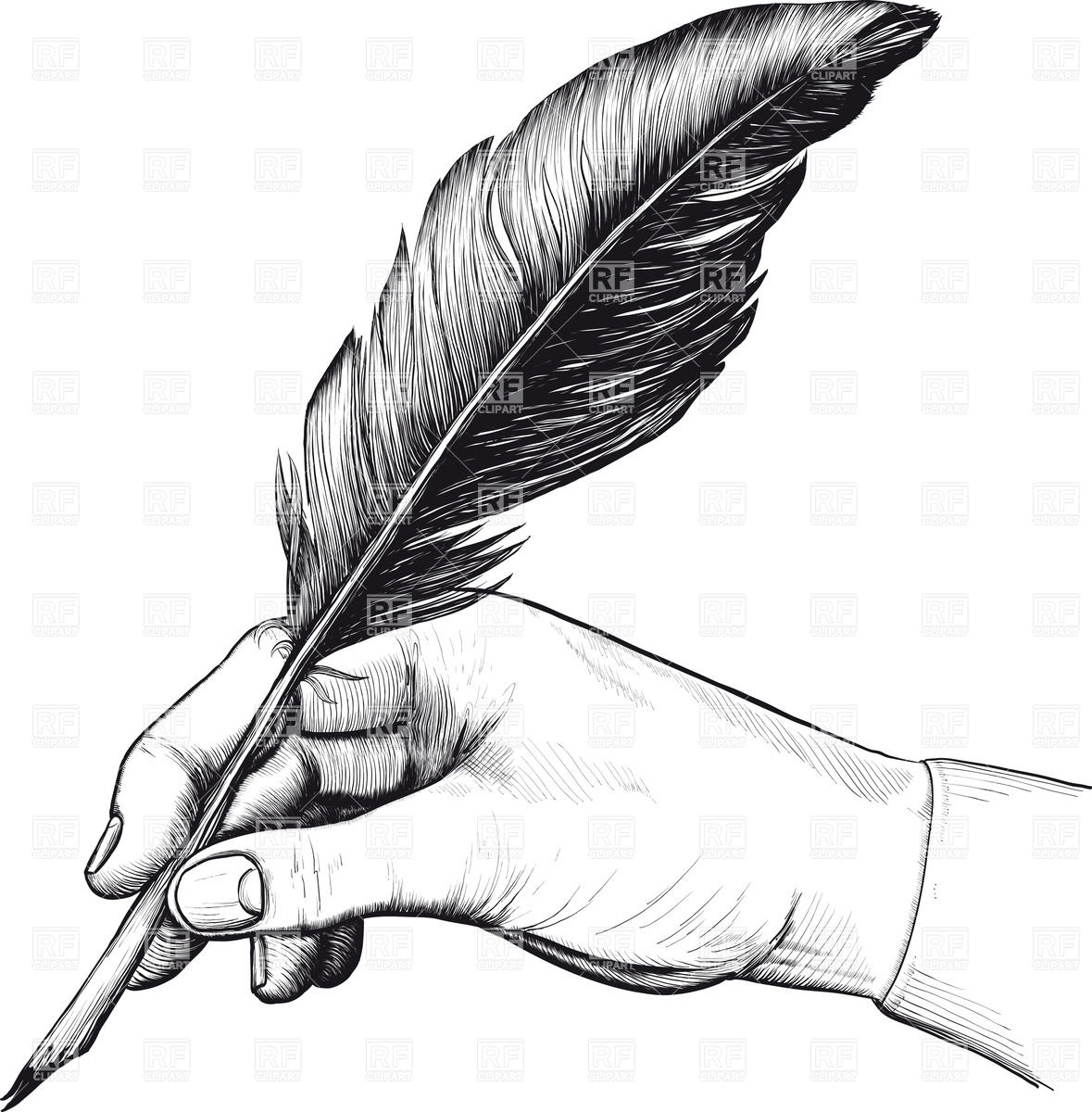 1179x1200 Vintage Drawing Of Hand With A Feather Pen Vector Image Vector