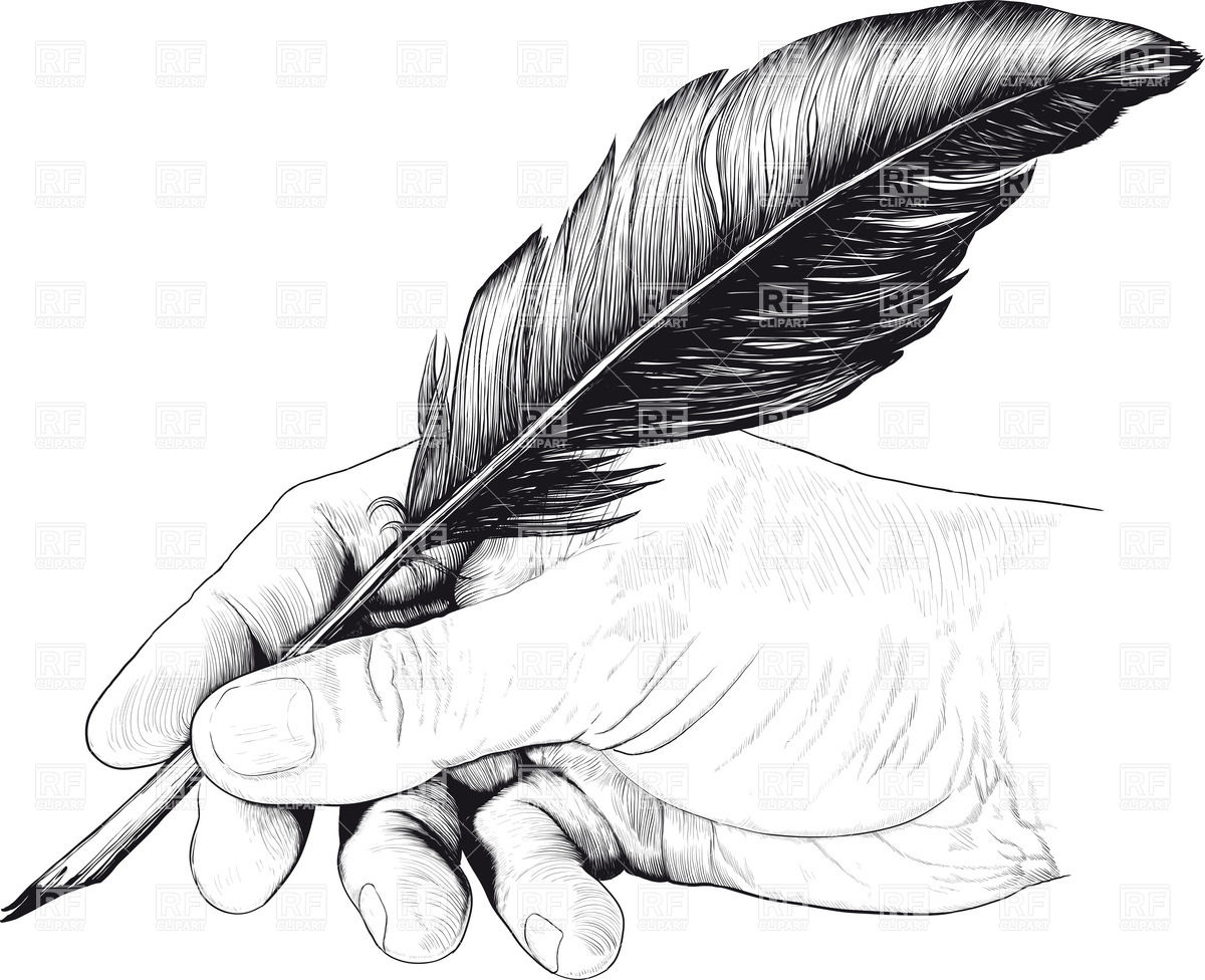 1200x976 Vintage Drawing Of Hand With Feather Pen Vector Image Vector