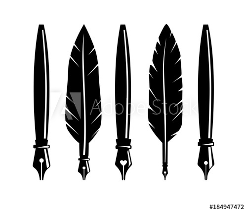 500x429 Fountain Feather Pen Quill Vector Logo Design Set