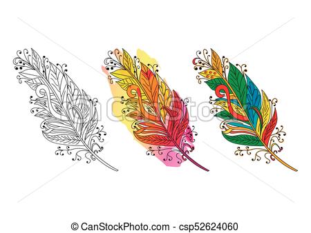 450x338 Feather Sketch. Colorful Feather. Vector Illustration.